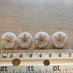 Vintage Set of 4 Frosted White Shank Buttons With Gold Floral Accents 18mm